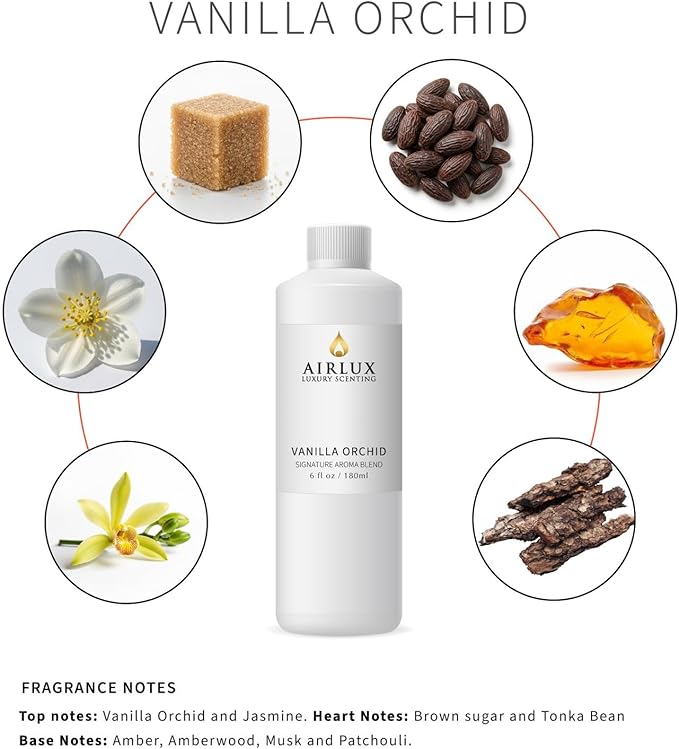 Signature Aroma Oil No. 691 Vanilla Orchid – Jasmine, Brown Sugar – Aroma Oil for Cold Air & Waterless Diffusers – 180 mL, 6.1 fl oz Eco Refill Bottle Airlux