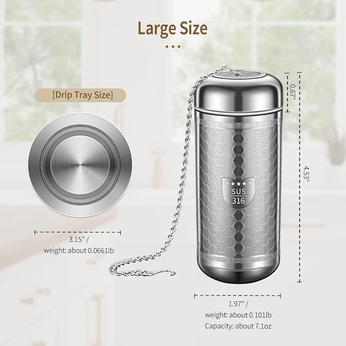 Tea Strainers for Loose Tea, Extra Fine Mesh Tea Infuser, 316 Stainless Steel & Updated Slim Threaded Lid, Loose Leaf Tea Steeper for Black Tea, Rooibos, etc (1 Pack - Large) - Bloomnest