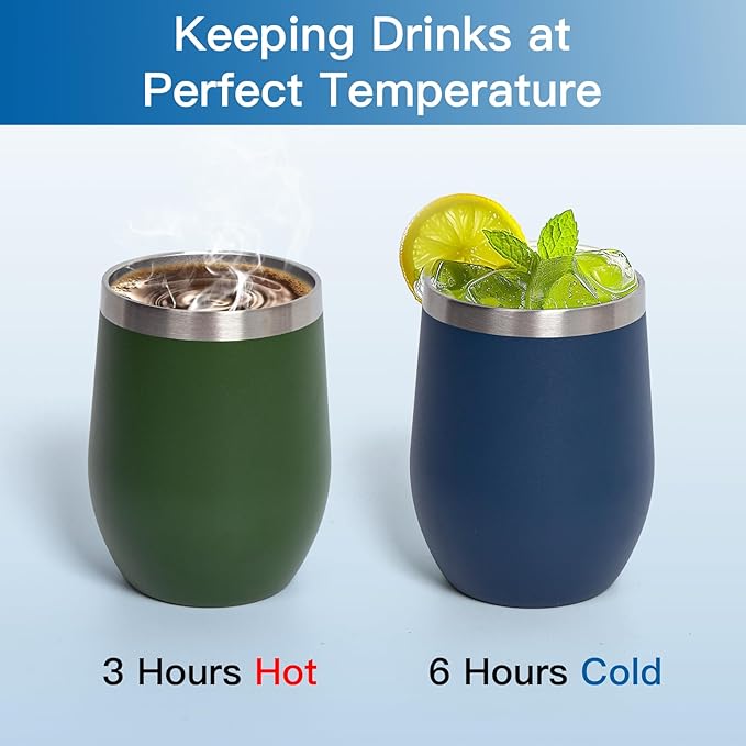 12oz Stainless Steel Wine Tumbler with Lid & Straw, Double Wall Vacuum Coffee Mug Insulated Tumbler Cup for Champaign, Cocktail, Beer, Coffee - 12 Pack - Bloomnest