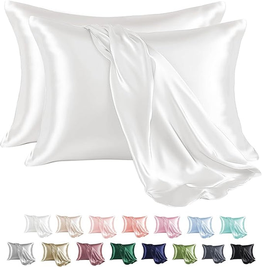MR&HM Satin Pillowcase for Hair and Skin, Silk Satin Pillowcase 2 Pack, Queen Size Pillow Cases Set of 2, Silky Pillow Cover with Envelope Closure (20x30, Ivory) - Bloomnest