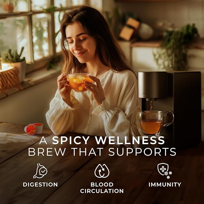 Gya Tea Co Turmeric Ginger Herbal Tea Pod (16 Count)- Decaf Wellness Tea for Body Comfort & Relaxing - Bloomnest