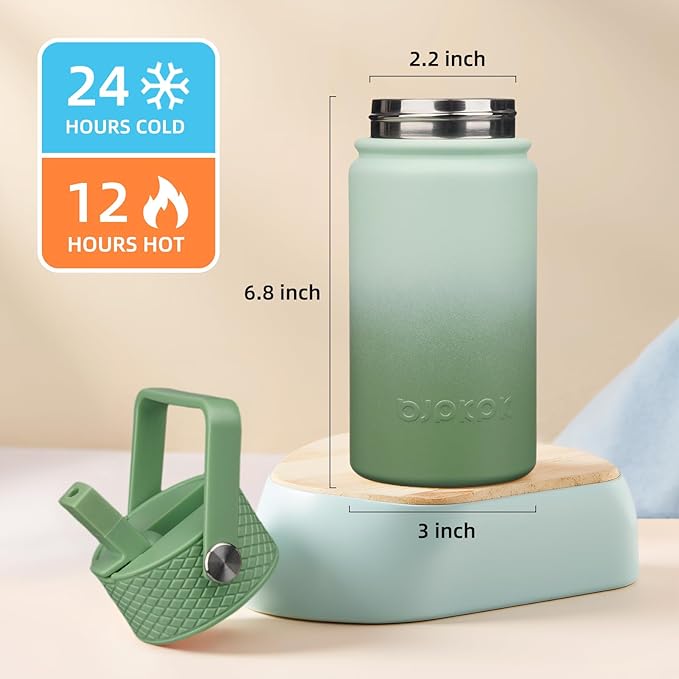BJPKPK Insulated Water Bottle with Straw Lid, 15oz Cute Water Bottles, Stainless Steel Metal Thermo, Reusable BPA Free Leak Proof Tumblers, Cups,Forest Green - Bloomnest