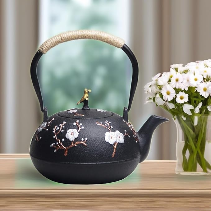 Cast Iron Kettle Teapot, Japanese Style Tetsubin, Cast Iron Tea Kettle with Stainless Steel Infuser for Loose Tea, Internal Enamel Iron Tea Pots for Stovetop Safe(40.2oz/1200ml) - Bloomnest