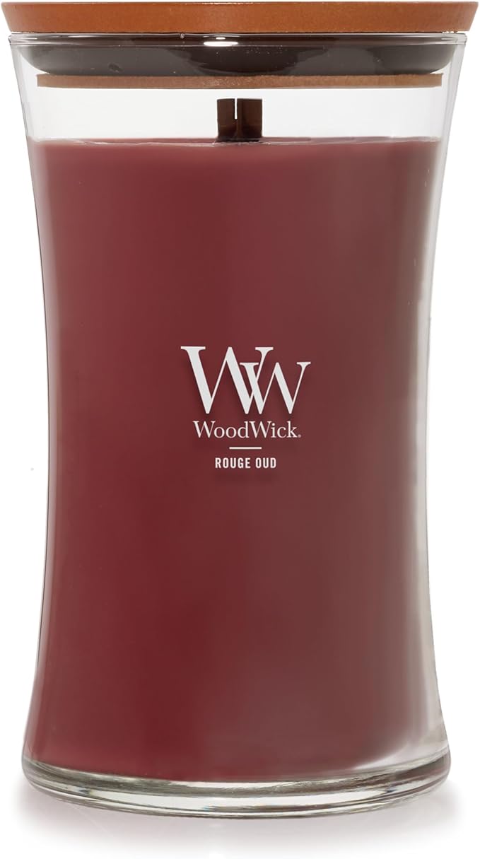 WoodWick Rouge Oud Gifts for Women and Men, 21.5 oz Large Hourglass Candle with Crackling Wick - Bloomnest