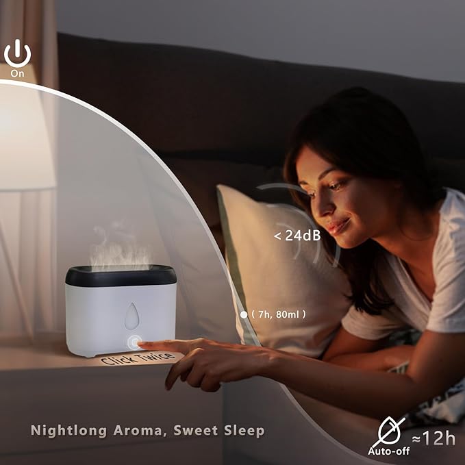 Flame Diffuser for Essential Oils, 200ml Ultrasonic Aroma Diffusers with Cool Mist, Aromatherapy Diffuser with Auto-Off Protection, Small Humidifier for Home,Office,Bedroom,Gift (White) - Bloomnest