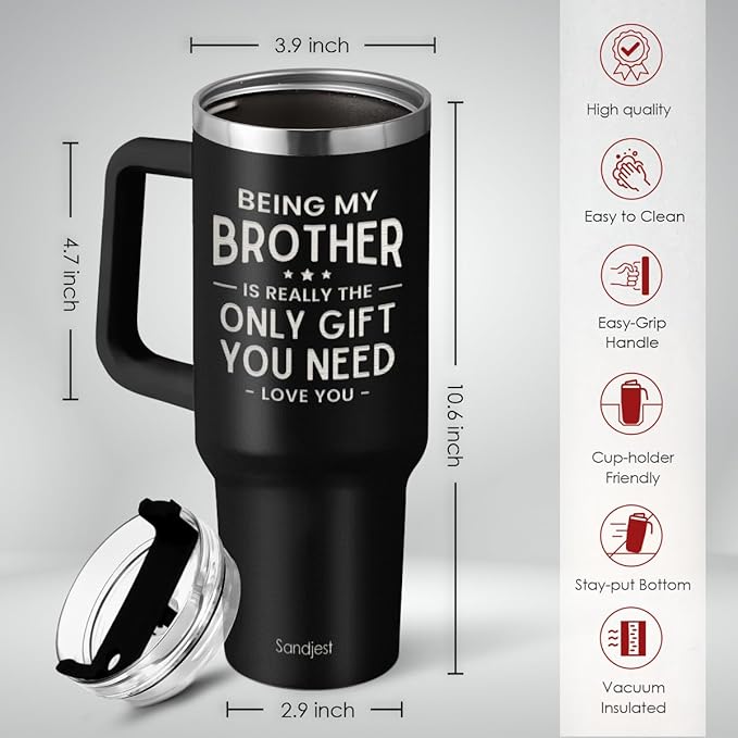 SANDJEST Brother Gift from Sister, 40oz Stainless Steel Insulated Coffee Tumbler With Lid & Straw, Travel Mug for Men, Christmas Birthday Father's Day - Bloomnest