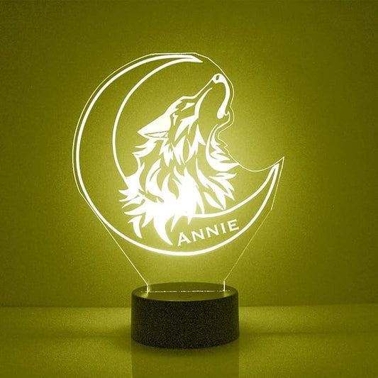 Wolf & Moon Custom 3D Illusion Lamp with Remote | LED Night Light with Personalized Name, Logo, Image, Design | 4 Modes, 16 Light Colors | USB or Battery Power | Made in The USA - Bloomnest