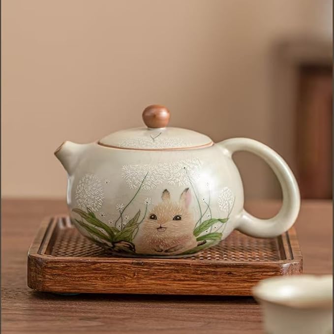 YINYAOCCAdorable White Ceramic Rabbit Tea pot Gift for Women Handmade Porcelain Teapot for Home or Office (7.4oz/220ml) - Bloomnest
