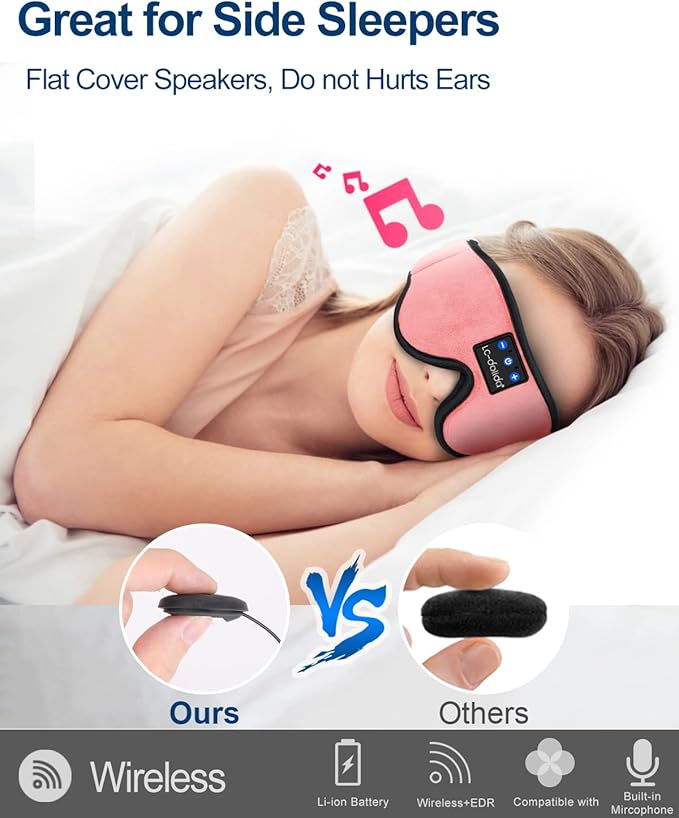 LC-dolida Sleep Headphones, Sleep Mask Bluetooth Wireless Music Eye Mask, Sleeping Headphones for Side Sleepers Sleep Mask with Bluetooth Headphones Ultra-Thin Stereo Speakers Perfect for Sleeping - Bloomnest