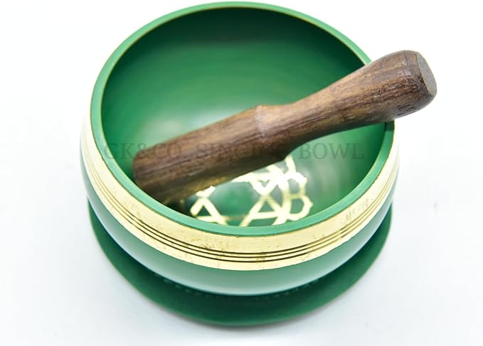 GK&CO. 3 Inch Green Color Chakra Tibetan singing bowls set, choose your favorite chakra bowl, improve your chakra meditation practice (Heart Chakra) - Bloomnest
