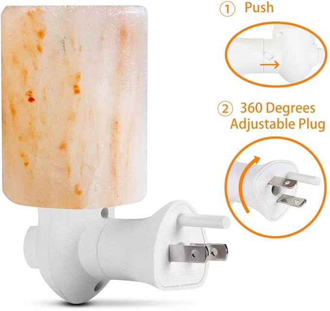 Himalayan Salt Lamp Plug in Night Light 2 Pack, 360 Degree Adjustable Wall Plug & Extra 4 Replacement Bulbs Bathroom Bedroom Night Light, Pink Crystal Rock Salt Hand Crafted Cylinder Size - Bloomnest