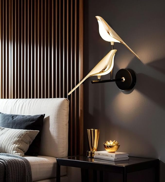 Adjustable Wall lamp in The Shape of a Bird, LED Wall Lamp, Golden Metal Wall lamp Fixture, rotatable Bedroom Bedside lamp, Living Room Wall-Mounted lamp(Color:Double Headed) - Bloomnest