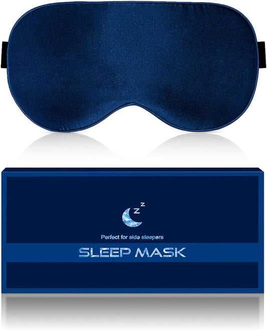 Silk Eye Mask for Sleeping - Soft Breathable Organic Natural Mulberry Silk Fabric Blackout Sleep Mask with Adjustable Straps No Pressure Eye Mask for Travel Essentials Gifts (Navy Blue) - Bloomnest
