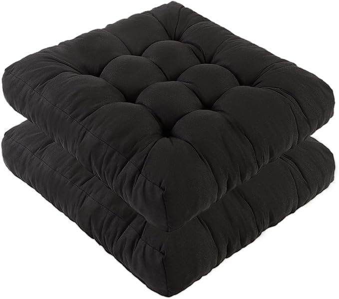 Meditation Floor Cushions Set of 2, Thickened Floor Pillow for Adults, Large Square Pillows Seat Cushion for Tatami Living Room Yoga, Memory Sponge Block Added, 22x22 Inch, Black