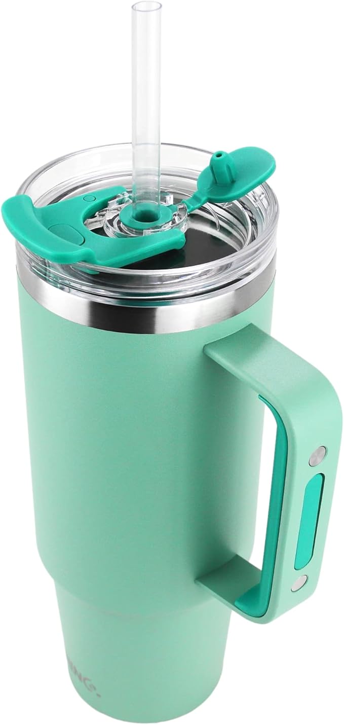 Drinco 40oz 30 oz Tumbler with Handle, Straw Lid, Insulated Stainless Steel Travel Mug Water Bottle Ice Coffee Cup For Cold and Hot, BigSur (40oz Sage)
