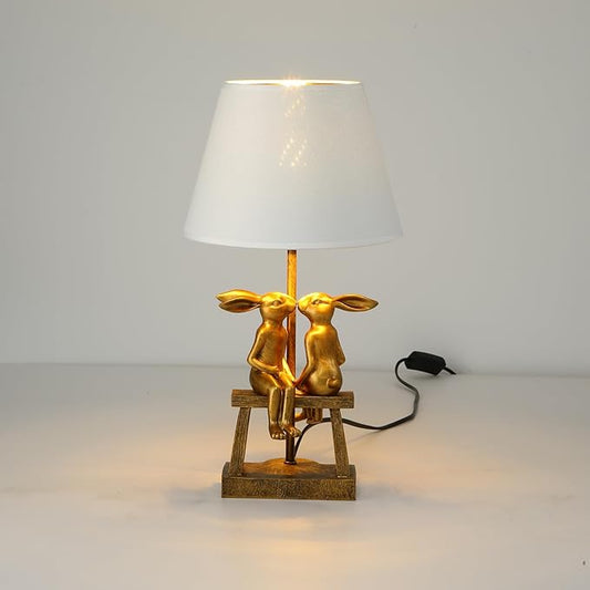 Kissing Bunny Lamp,H16ins Resin Gold Rabbit Table Lamp,Bedroom Bunny Night Light, Energy Efficient Nightstand Lamp,as Present for Belover (Small White Shade) - Bloomnest
