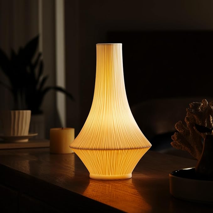 RONDURE 12.3" Modern Ceramic Table Lamp, Modern Bedside Lamps for Bedroom, Living Room and Nightstand, White Translucent Ceramic Shade, Warm Ambient Lighting, Home Decor - Bloomnest