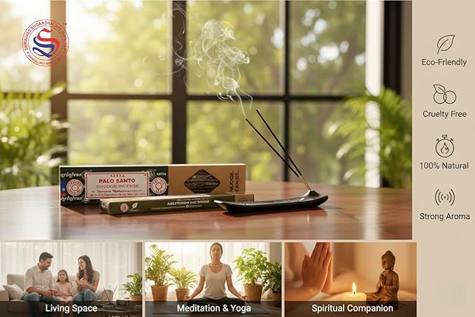 Satya Smudge Incense Stick – Hand-Rolled Indian Masala Incense for Meditation, Yoga & Spiritual Cleansing Pack of 6 (Palo Santo) Satya