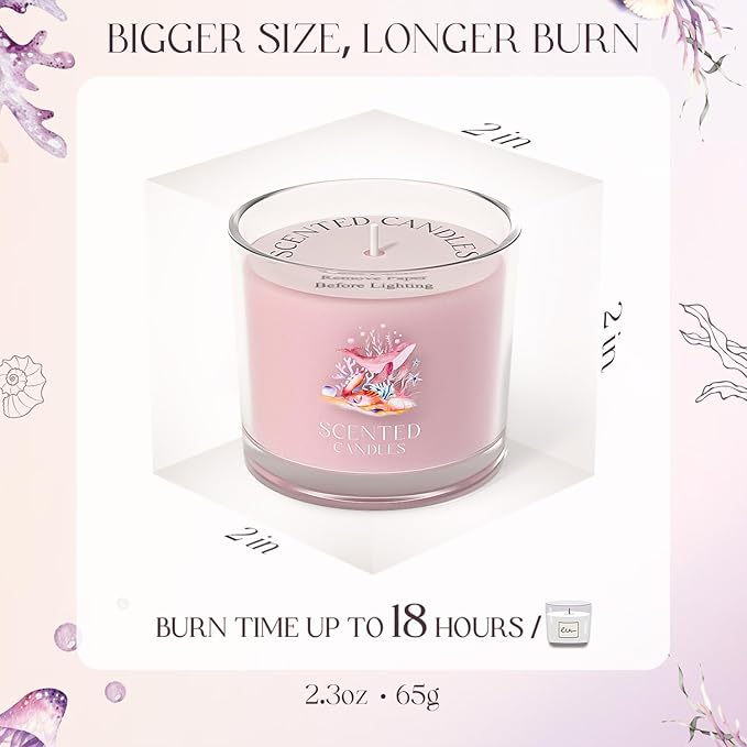 Scented Candles Gifts for Women, Candle Gift Set for Her, 3 Pink Ocean Candles, Birthday Gifts for Women/Men (Pink, 7 oz) - Bloomnest