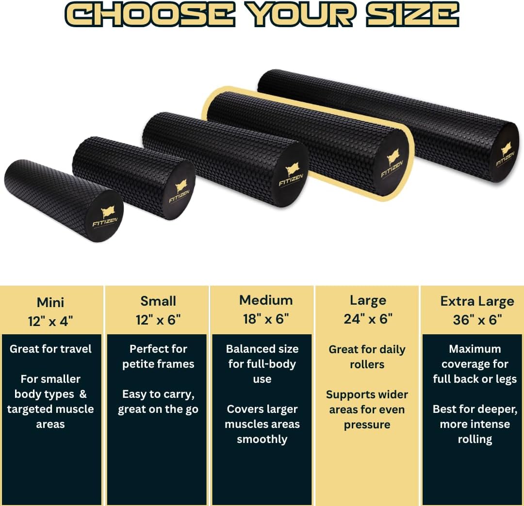 Fitizen Foam Roller – Muscle Massage Rehab Stiff Back Pain Physical Therapy Deep Tissue Firm Exercise Equipment Home Gym Stress Yoga Pilates for The Fit Citizen by FitNation