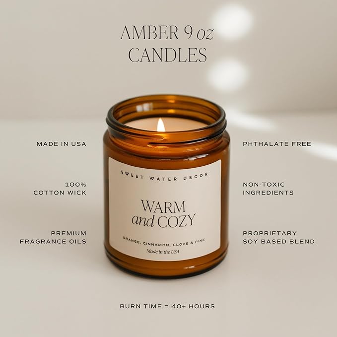Sweet Water Decor Let it Snow Christmas Scented Candles - Christmas Stocking Stuffers Soy Candles with Cypress Scent - Christmas Candles with 40 Hours Burn Time - 9Oz Black Lid Amber Jar Wax Candles - Bloomnest