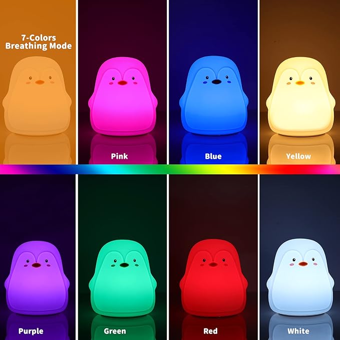 Tremdwoto Night Light for Kids, Penguin Silicone Nightlight Lamp, 7 Color Changing Nursery Night Light for Kids Bedroom, Super Gift for Boys Girls Toddler Children - Bloomnest