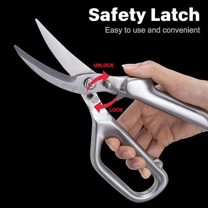 LIVINGO Kitchen Scissors - Heavy Duty Poultry Shears Sharp Cutting Food Chicken Bone Meat Vegetable for Cooking, Multipurpose Stainless Steel Utility Scissors, Safety Lock - Bloomnest
