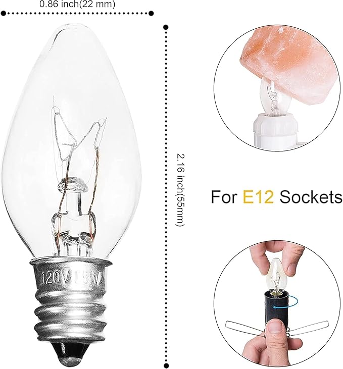 Himalayan Salt Lamp Cord - 25W Dimmable Halogen Replacement Bulbs, E12 Base, Perfect for Himalayan Salt Lamps, Night Lights, Wax Warmers - with 6 Free Bulbs for Salt Lamp (2) - Bloomnest