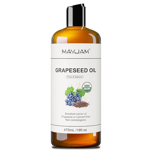 MAYJAM Organic Grapeseed Oil for Skin & Hair 16 oz, USDA Certified 100% Pure & Natural Grape Seed Oils, Cold Pressed Body Massage Carrier Oil for Skin Face Essential Oils Mixing, Hexane Free - Bloomnest
