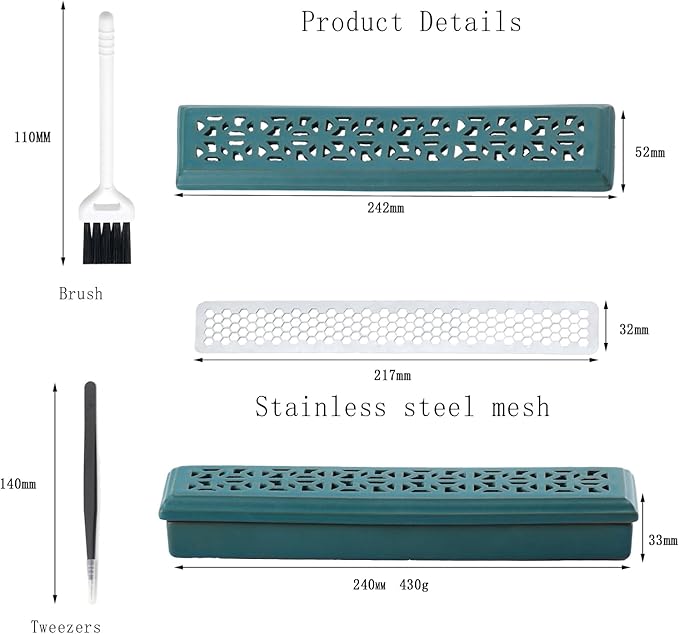 CEREMONY Incense Holder,Ceramic Incense Holder for Sticks with Ash Catcher,Coffin Style Incense Box,Incense Burner for Meditation Yoga Spa Room Decor(Green)