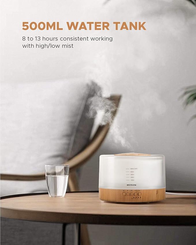 muson Essential Oil Diffuser Sound Machine Combo Diffuser for Aromatherapy Fragrant Oil Cool Mist Humidifier with Natural Sound Music & Warm Night Light, Auto Shutoff, White - Bloomnest