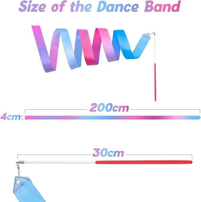 Cikyner Gymnastics Ribbon, 2 Pack Colorful Gymnastics Band with Stick, Dance Band Children Rainbow Band for School and Home Game, Ideal for Girls on Children's Birthday Party or Christmas - Bloomnest