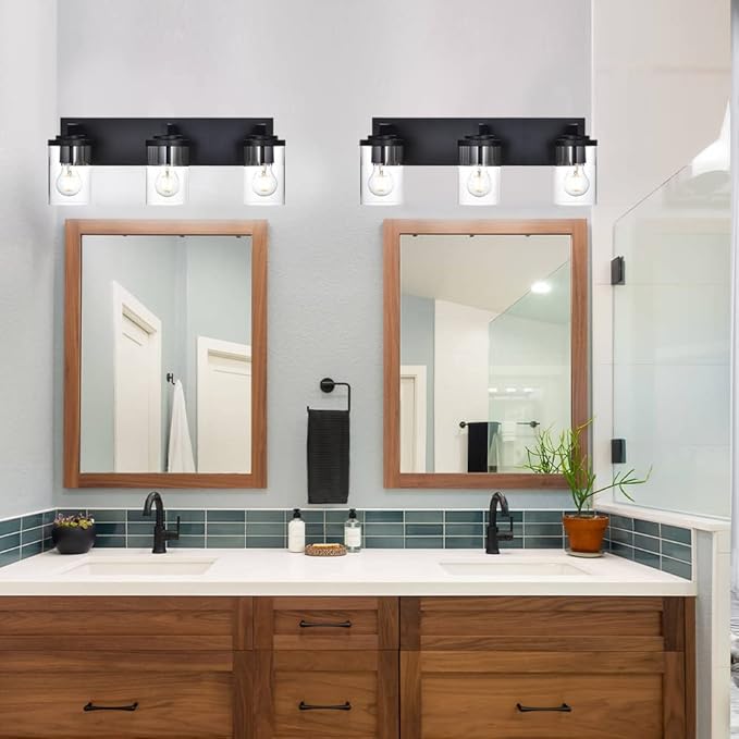 BONLICHT Modern 3-Light Vanity Light Fixture Black Bathroom Wall Light Over Mirror with Clear Glass Shade, Rustic Vintage Wall Sconce Lighting Farmhouse Wall Mounted Lamp for Powder Room Hallway - Bloomnest