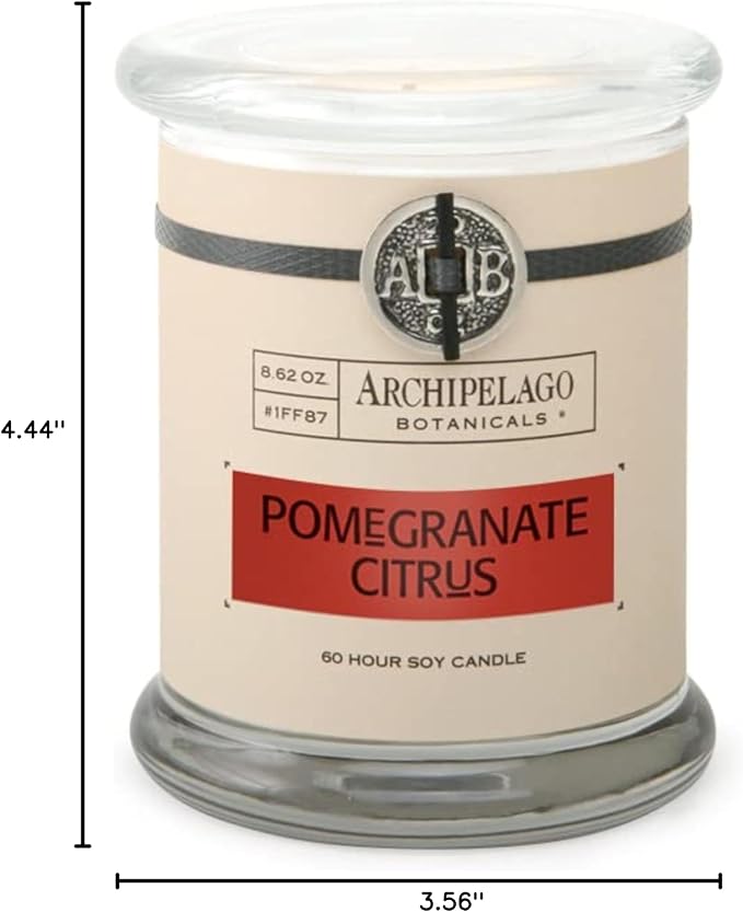 Archipelago Botanicals Pomegranate Citrus Soy Candle – 8.6 oz, Hand-Poured Premium Wax, Glass Jar, Burns Approx. 60 Hours, 4.5-Inch Scented Candle for Home - Bloomnest