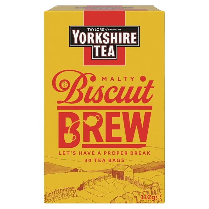 Yorkshire Tea Malty Biscuit Brew, Black Tea, Pillow Tea Bags, 40 Count (Pack of 1), Caffeinated, Enjoy Hot or Iced, 40 Teabags - Bloomnest