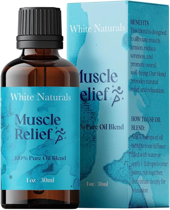White Naturals Muscle Relief Essential Oil Blend – Natural Soothing Oil for Sore Muscles & Joint Discomfort, 100% Pure & Therapeutic Essential Oils for Relaxation, 1oz - Bloomnest