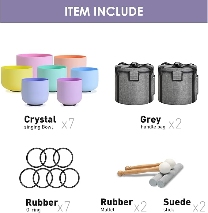 432 Hz Macaron Artist Pastel Collections 6-12 Inch Crystal Singing Bowl Set With Carrier Bag For Chakra Healing Meditation - Bloomnest