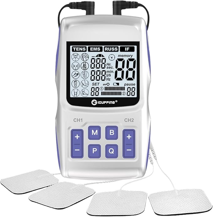 TENS Unit Muscle Stimulator - 8 Electromagnetic Massage Cups for Deep Tissue Back Pain Relief, Joint Therapy & Muscle Stimulation, Includes EMS & Cupping Therapy Sets