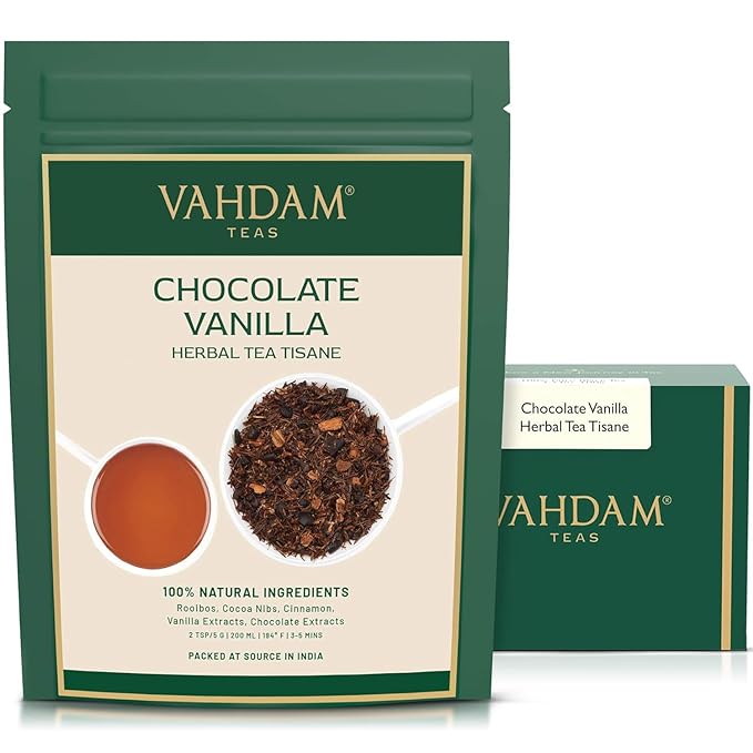 VAHDAM Chocolate Vanilla Herbal Tea (3.5 oz, 50+ Cups) | Rooibos, Chocolate, Vanilla | Loose-Leaf, Vacuum Sealed for Freshness - Bloomnest