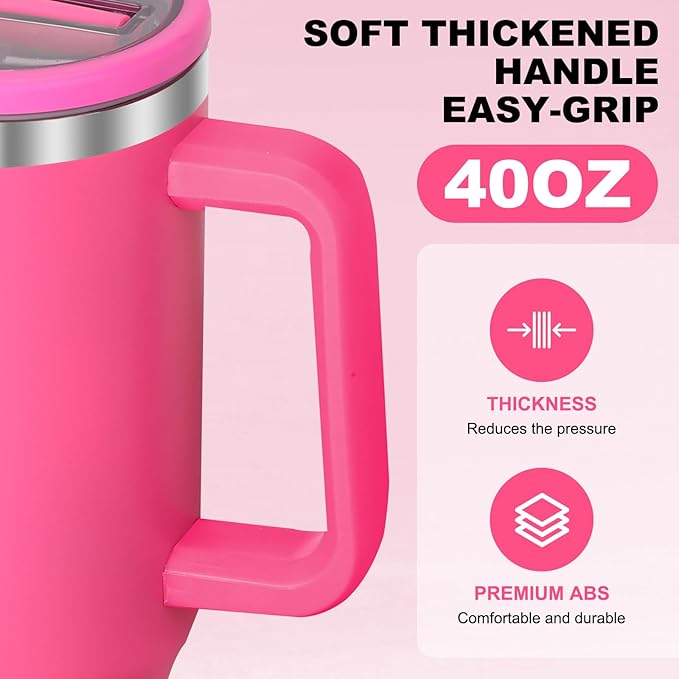 40 oz Tumbler with Handle and Flip Straw Lid, Vacuum Insulated Leak Proof Double Walled Stainless Steel Travel Mug Tumblers, Maintains Cold Ice and Heat for Hours(Hot Pink) - Bloomnest