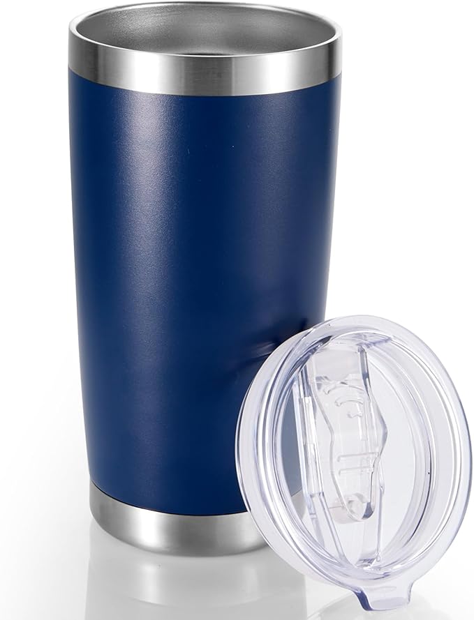 20 oz Tumbler Stainless Steel Tumblers with Lid Double Wall Vacuum Insulated Coffee Mug 20oz Powder Coated Cup for Hot and Cold Drinks, Navy, 1 pack - Bloomnest