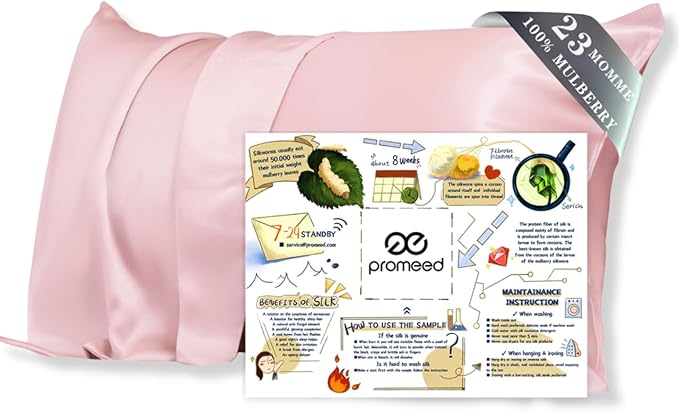 PROMEED 23 Momme 6A+ Mulberry Silk Pillowcase with Zipper, Premium Real Silk Pillow Cases for Women Hair, Natural Silk Anti Acne Pillowcase (Standard 20"x26", Pink) - Bloomnest