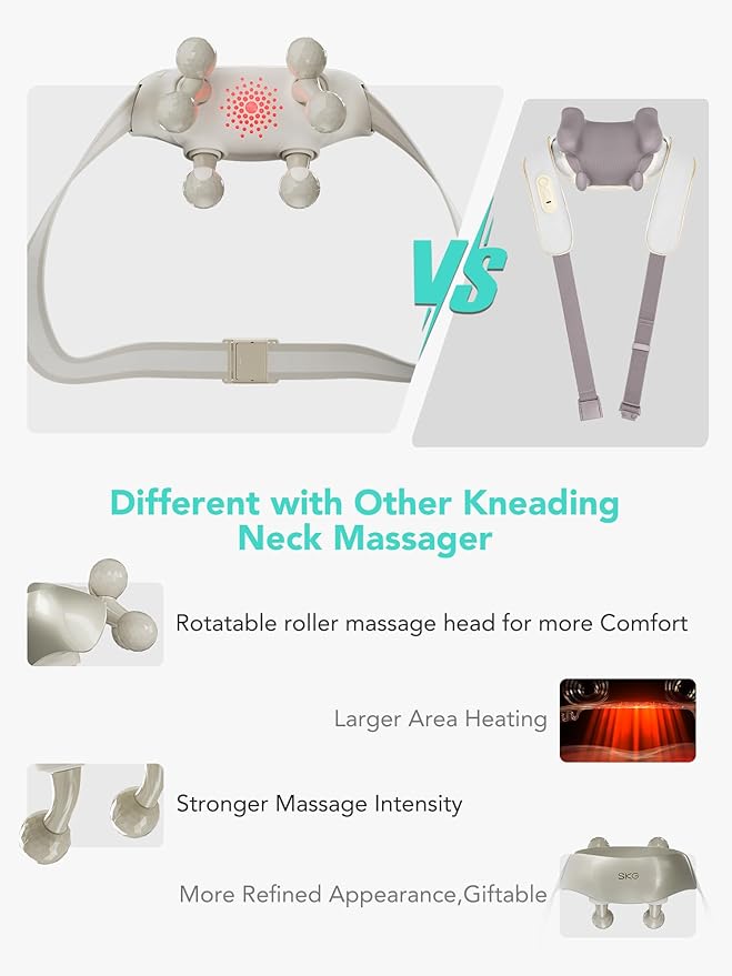 SKG Cordless Neck Massager for Pain Relief Deep Tissue Shiatsu Neck and Shoulder Massger with Heat H7 Ultra Gifts for Men and Women Birthday - Bloomnest