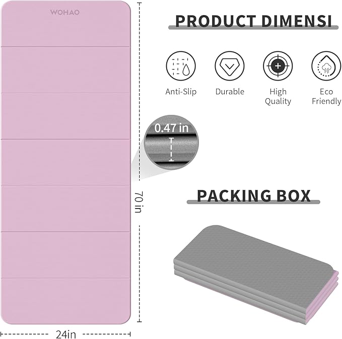 7-Fold Yoga Mat 70"x24" - 1/2 Inch Thick Folding Exercise Mat, Compact Non-Slip TPE Mat for Travel, Storage, Yoga & Home Gym, Lightweight & Portable - Bloomnest
