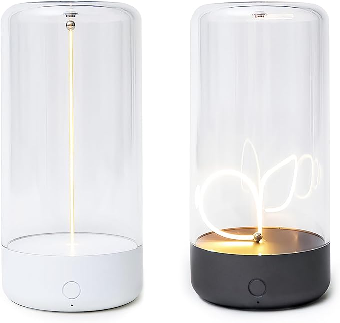 AUGE LIGHT Mini Minimalist Table Lamp Cordless Desk Lamp Rechargeable Modern Night Lights Portable Nightstand Lamps Unique Ambient Light Mood Lighting for Bedroom,Beside 2 Packs Desk Decor(Gray+White) - Bloomnest
