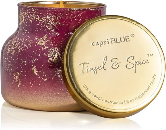 Capri Blue Glimmer Jar Candles - Luxury Holiday Scented Candles for Home - Long Lasting Soy Wax Blend - Scented Holiday & Home Decor - Tinsel & Spice Signature Petite Jar (8 oz) - Bloomnest