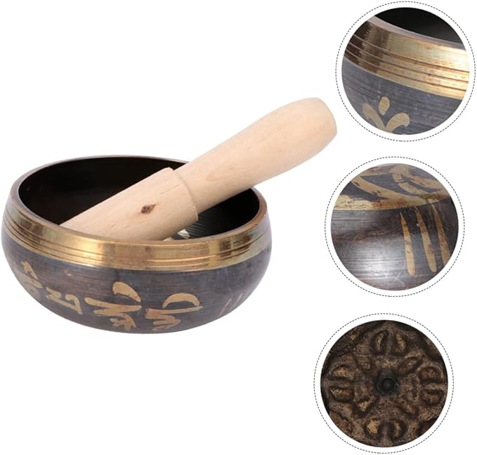 Beaupretty 1Set Tibetan Singing Bowl with Mallet Meditation Sound Bowl for Relaxation Yoga Mindfulness Durable Design for Home Travel - Bloomnest