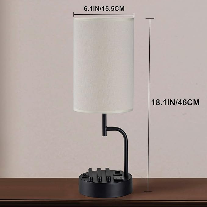 Dreamholder Table Lamp with 3 USB Charging Ports, Modern Desk Lamp with AC Outlet and Phone Stands, Perfect Bedside Lamp for Bedroom, Living Room, Office (Pack of 2), Cream - Bloomnest