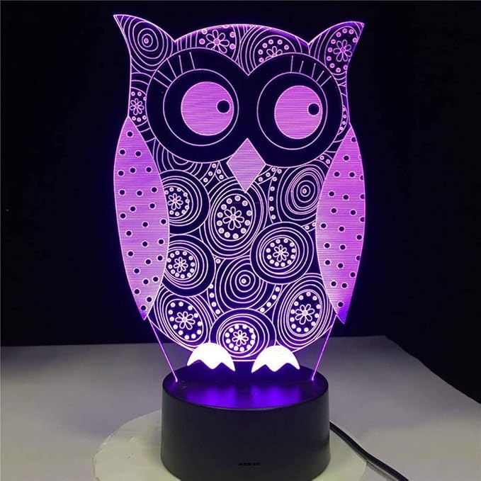 3D Owl Night Light led Lamp Illusion 7 Color Changing Touch Switch Table Desk Decoration Lamps Birthday Gift Acrylic Base USB Cable Toy - Bloomnest
