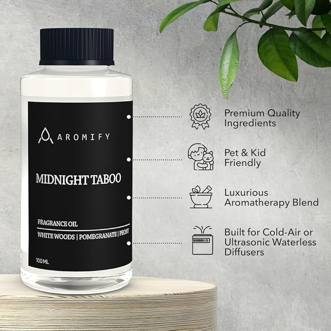 Midnight Taboo Diffuser Oil, 3.3 Fl Oz 100 mL Inspired by Luxury Hotels, Hotel Scent for Home, Office, Bathroom, Aromatherapy Blend of Essential Oil, Lemon & Pomegranate Scents - Bloomnest